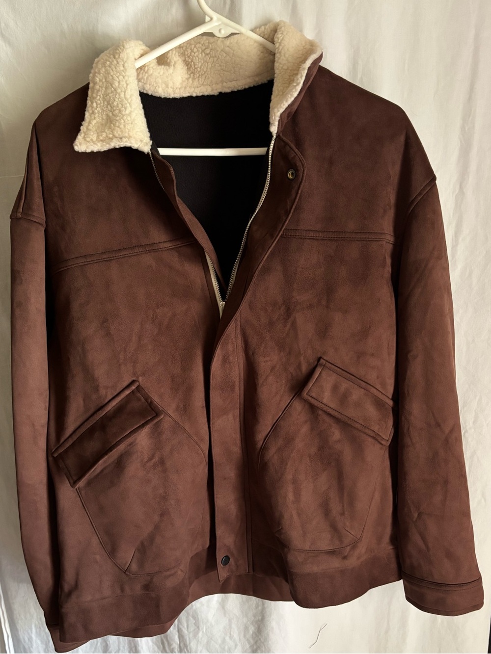 Men's Brown Sherpa Collar Jacket - faux suede